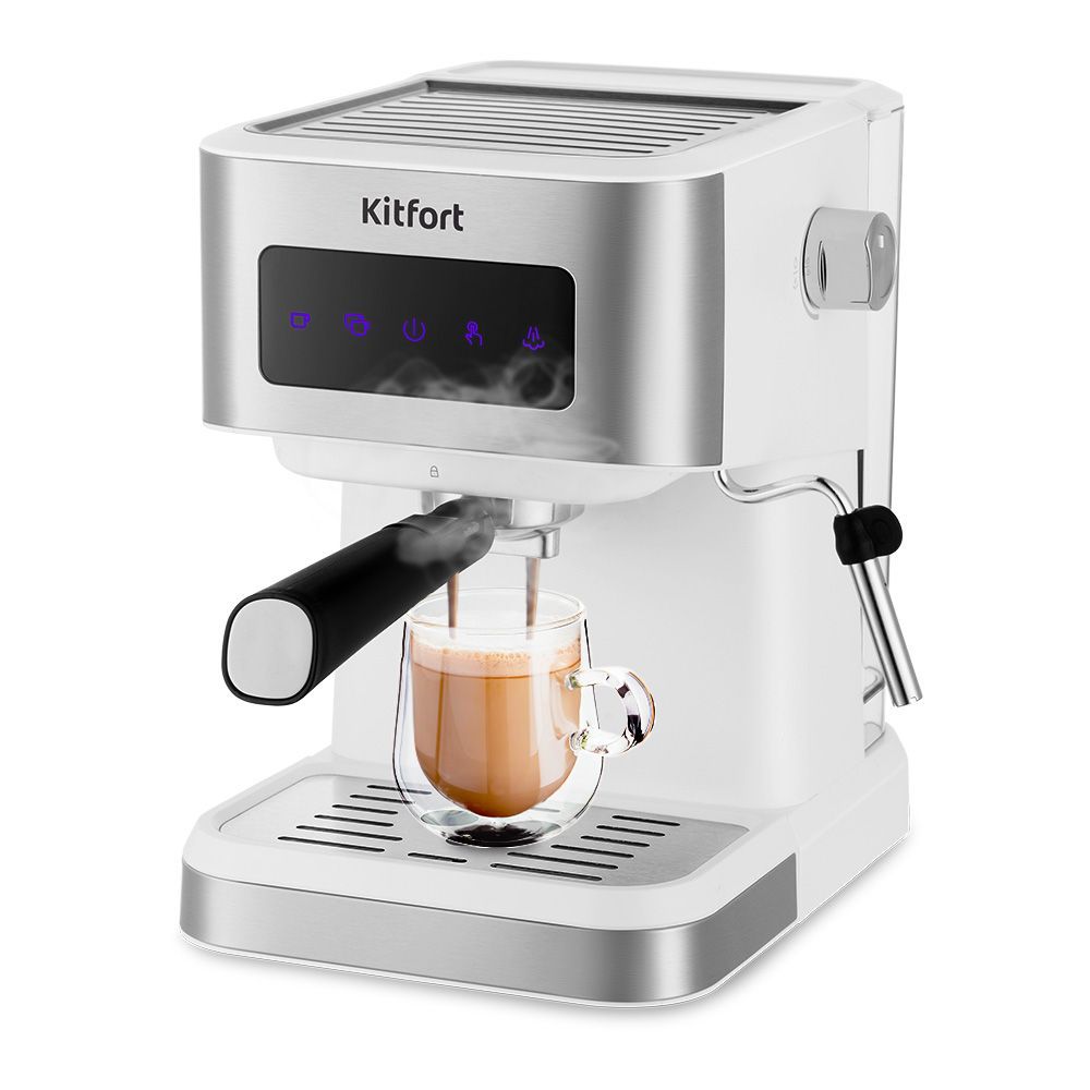 Кофеварка рожковая Kitfort КТ-7139, 1.05 кВт, кофе молотый, 1.5 л, ручной капучинатор, белый/серебристый (КТ-7139), цвет белый/серебристый