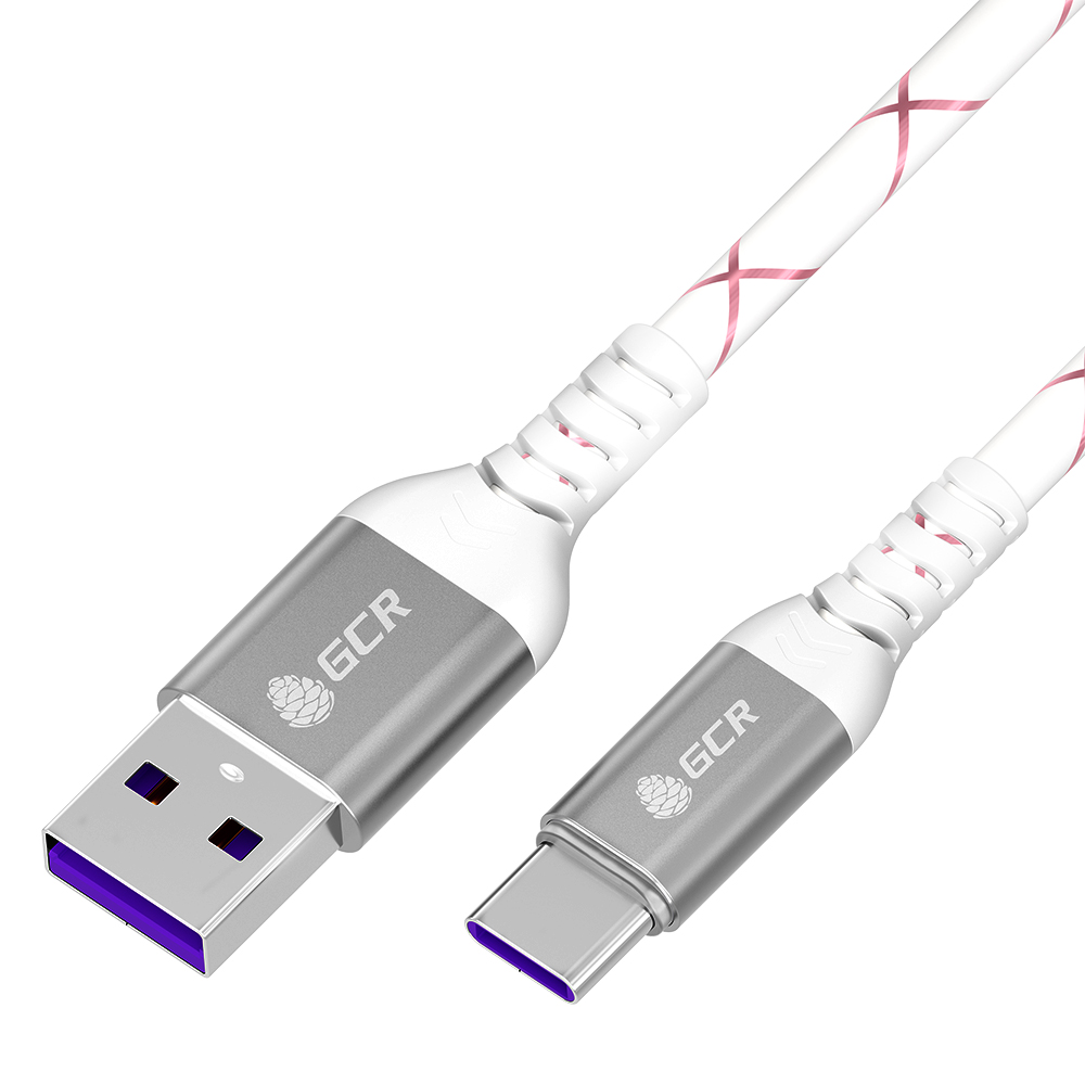 Кабель USB-USB Type-C, экранированный, быстрая зарядка, 1 м, белый/розовый, Greenconnect GCR-C100 (GCR-55301), цвет белый/розовый