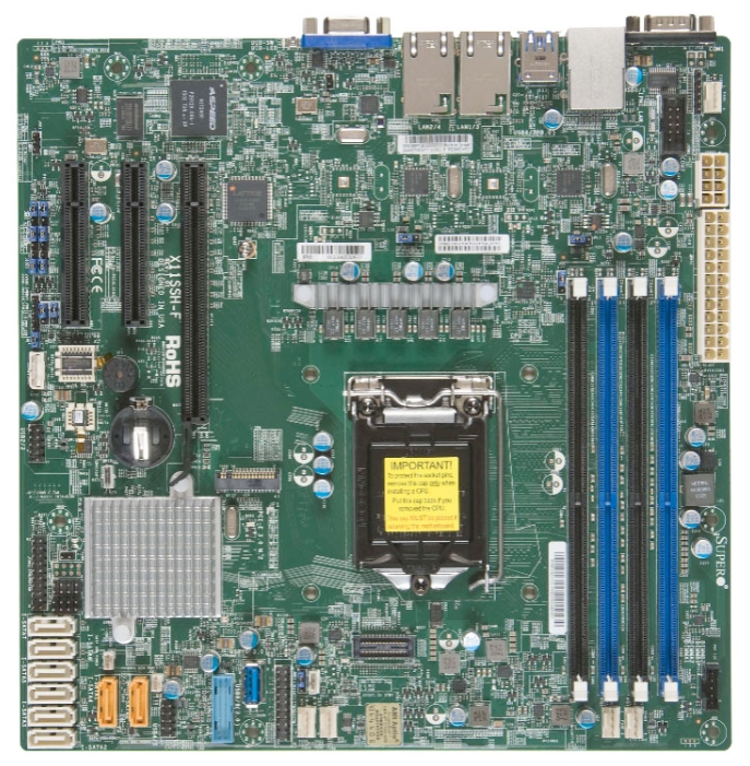 

Материнская плата Supermicro X11SSH-F, 1xSocket1151, iC236, 4xDDR4, PCI-Ex16, 2PCI-Ex8, 1xM.2-PCI-E, 8SATA3 RAID 0/1/5/10, 2GLAN, 6xUSB 2.0, 5xUSB 3.0, VGA, mATX, Retail (MBD-X11SSH-F-O), X11SSH-F