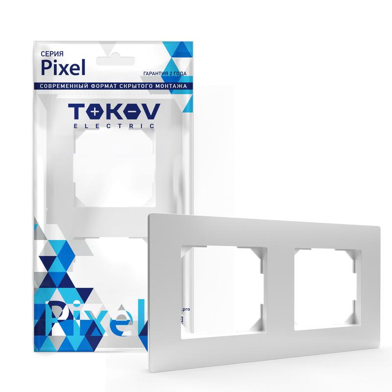 Рамка TOKOV ELECTRIC Pixel, 2-поста, белая (TKE-PX-RM2-C01)