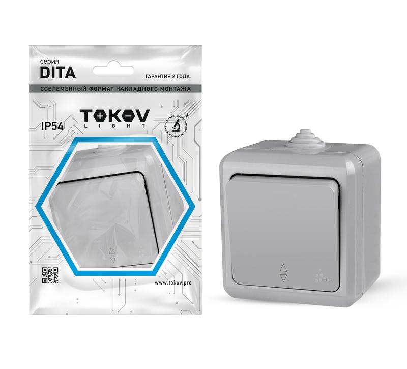 Переключатель Tokov Electric Dita, 1кл., открытый монтаж, в сборе, серый (TKL-DT-P1-C06-IP54) - фото 1
