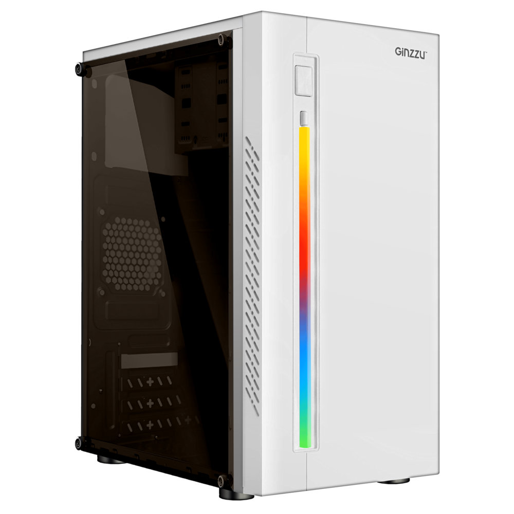 Корпус Ginzzu D390, mATX, Mini-Tower, RGB подсветка, белый, без БП