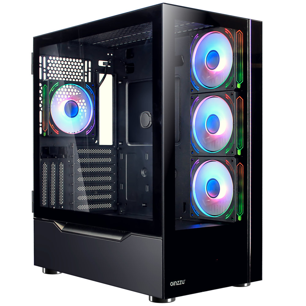 

Корпус Ginzzu GL730, EATX, Midi-Tower, USB 3.0, RGB подсветка, черный, без БП, GL730