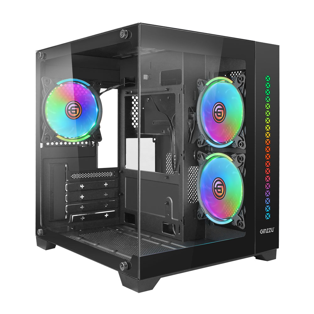 Корпус Ginzzu V390, mATX, Midi-Tower, USB 3.0, RGB подсветка, черный, без БП