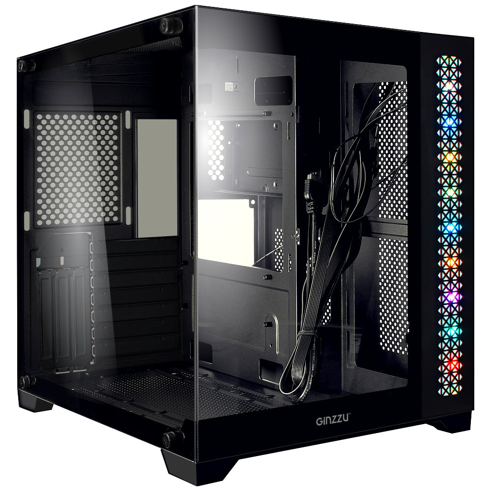 Корпус Ginzzu V520, ATX, Midi-Tower, USB 3.0, RGB подсветка, черный, без БП - фото 1