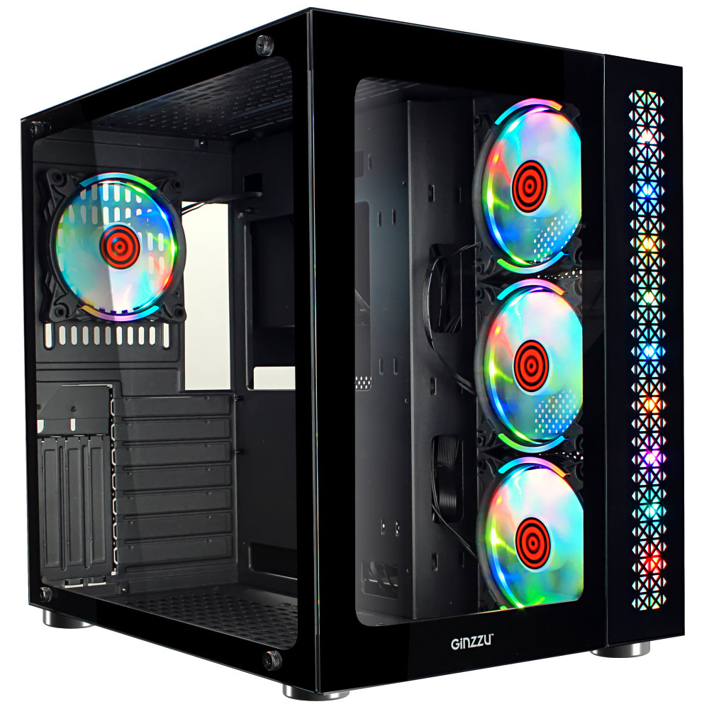 Корпус Ginzzu V530, ATX, Midi-Tower, USB 3.0, RGB подсветка, черный, без БП