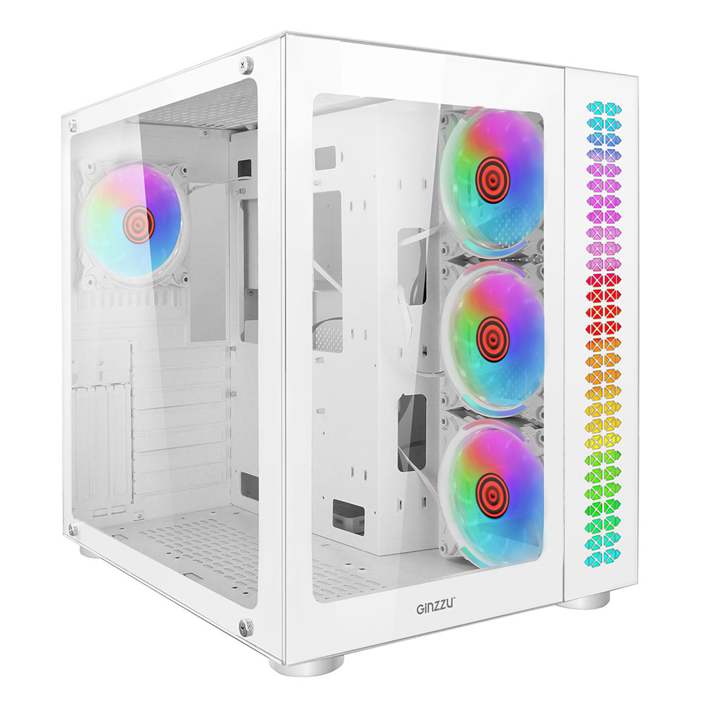 Корпус Ginzzu V570, ATX, Midi-Tower, USB 3.0, RGB подсветка, белый, без БП