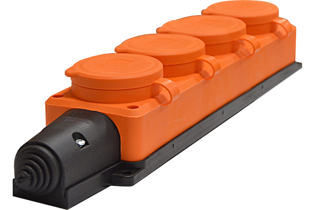 Колодка удлинителя UNIVersal 4-розетки, 16А, с/з, защитные крышки, черный/оранжевый (3035)