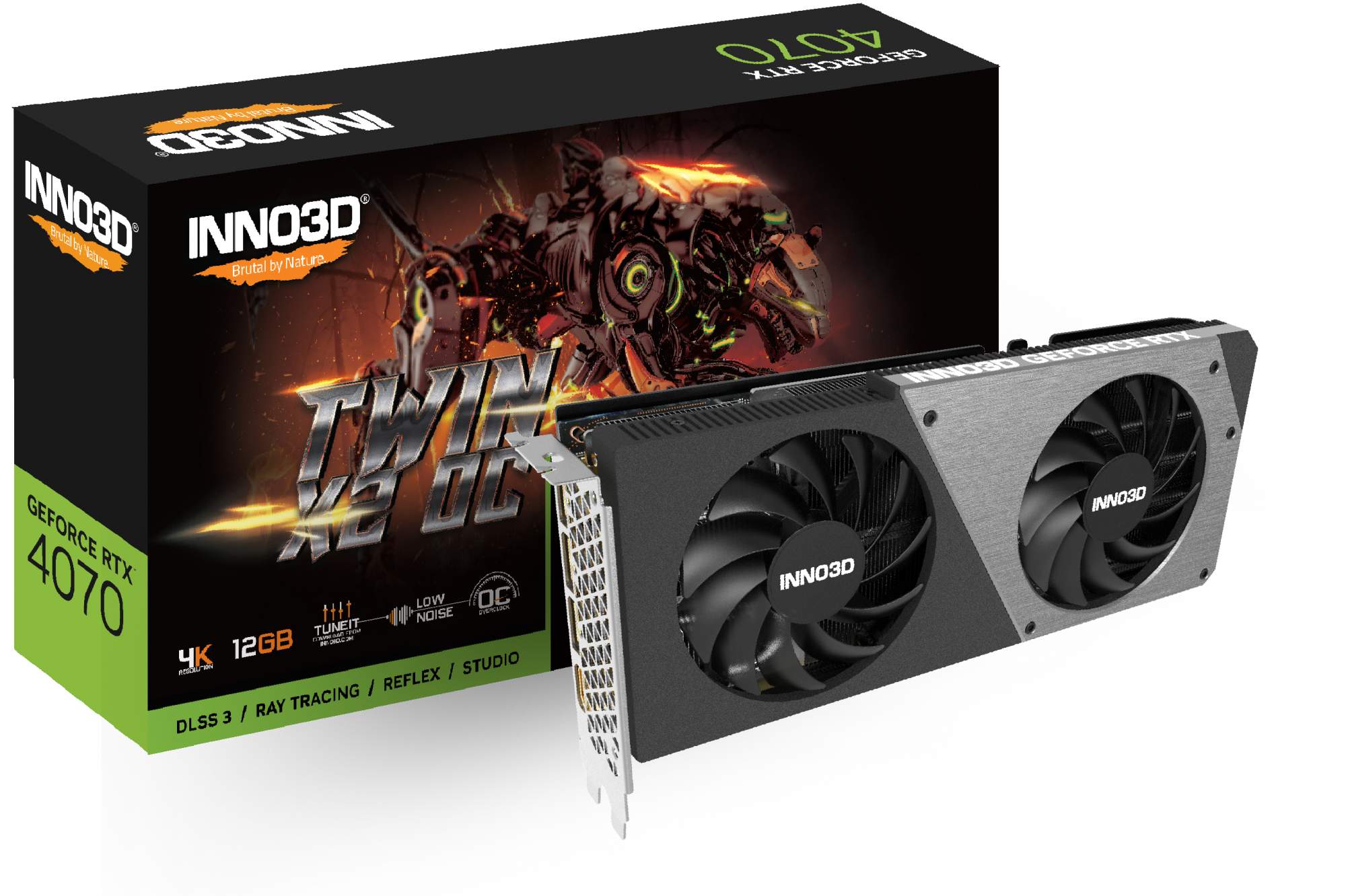 

Видеокарта Inno3D NVIDIA GeForce RTX 4070 Super TWIN X2 OC, 12Gb GDDR6X, 192 бит, PCI-E, HDMI, 3DP, Retail (N407S2-126XX-186162N), TWIN X2 OC