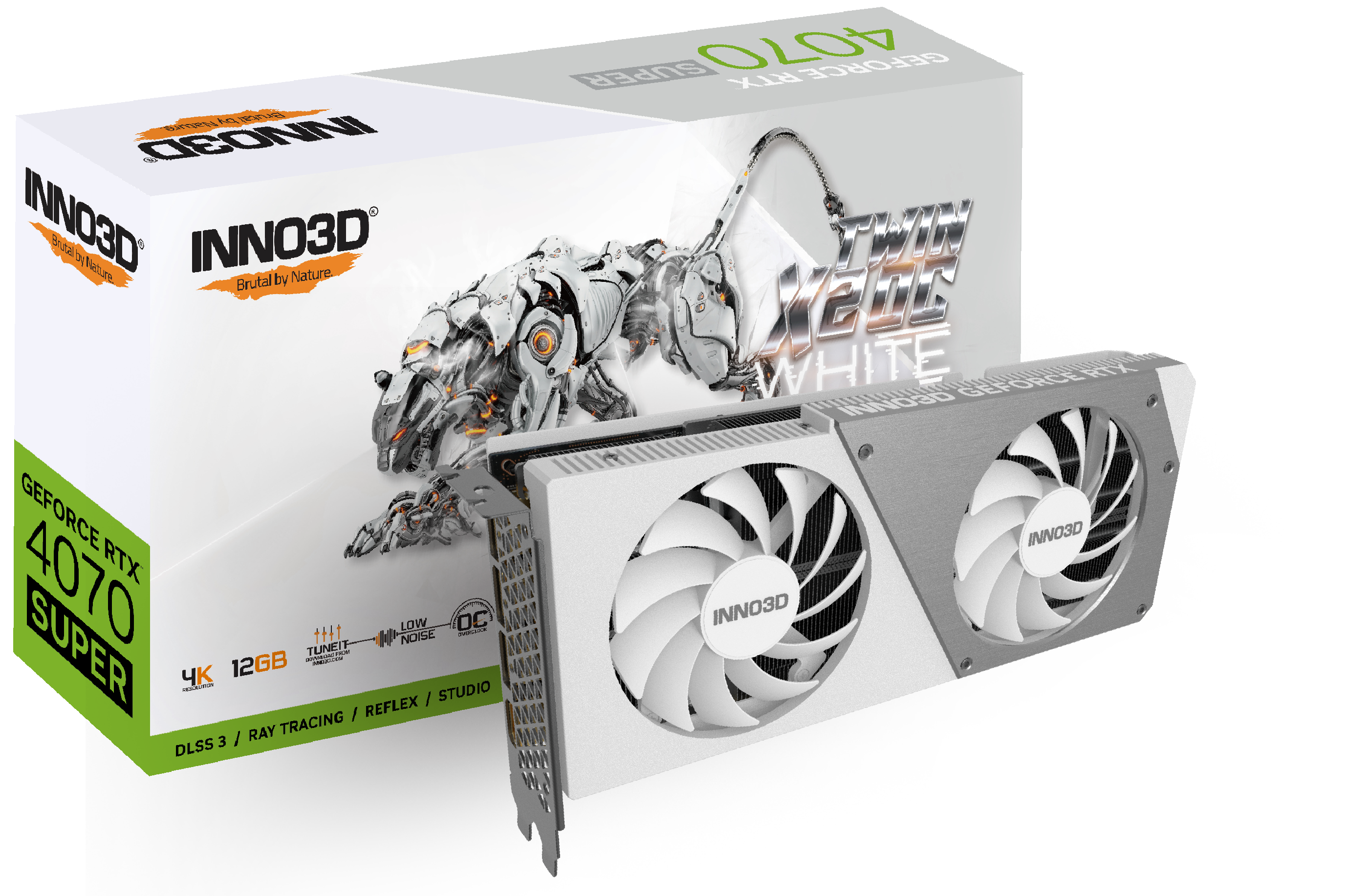

Видеокарта Inno3D NVIDIA GeForce RTX 4070 Super TWIN X2 OC, 12Gb DDR6X, 192 бит, PCI-E, HDMI, 3DP, Retail (N407S2-126XX-186162W), TWIN X2 OC