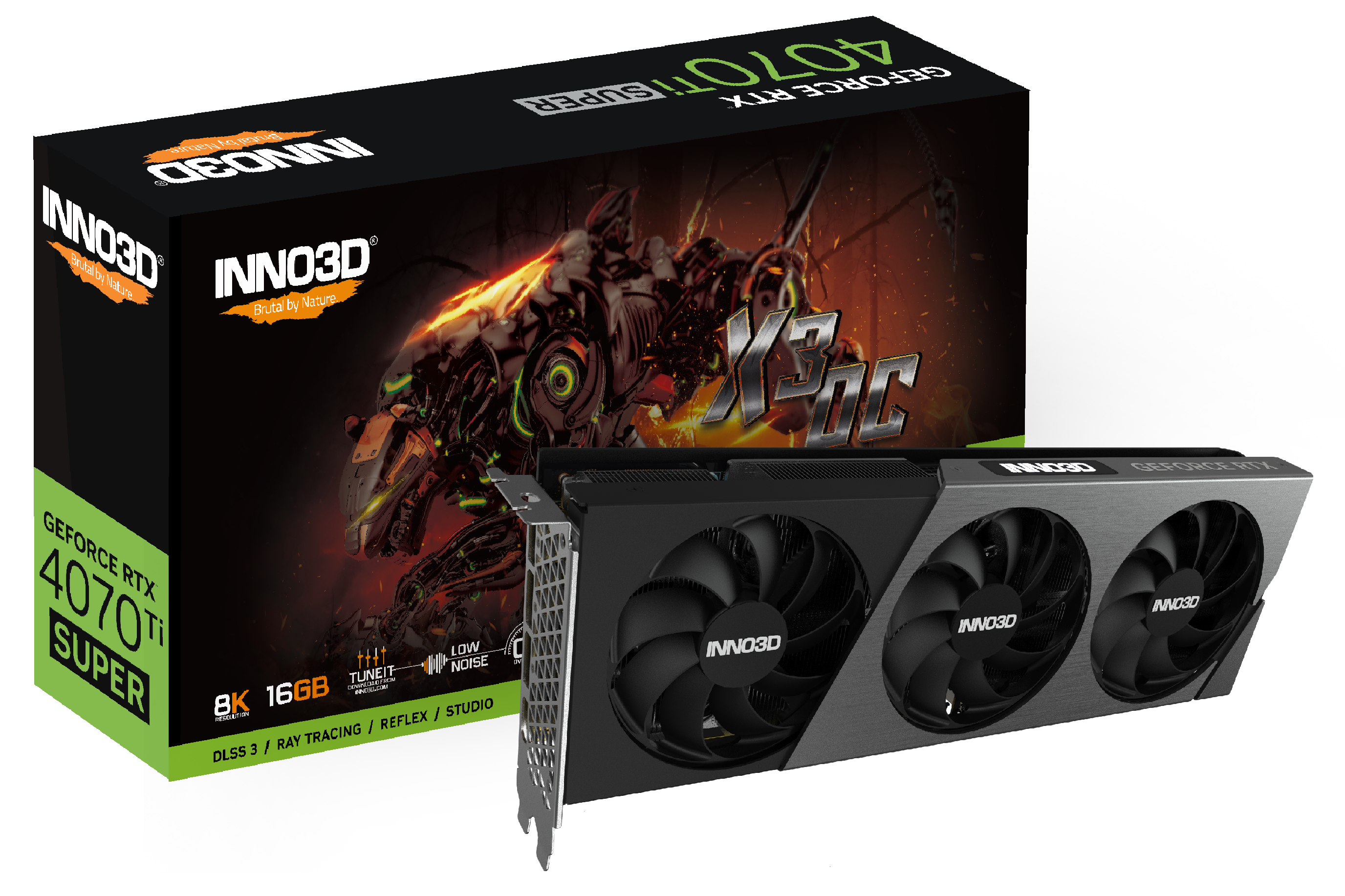 

Видеокарта Inno3D NVIDIA GeForce RTX 4070Ti SUPER Twin X3 OC, 16Gb GDDR6X, 256 бит, PCI-E, HDMI, 3DP, Retail (N407TS3-166XX-186158N), Twin X3 OC
