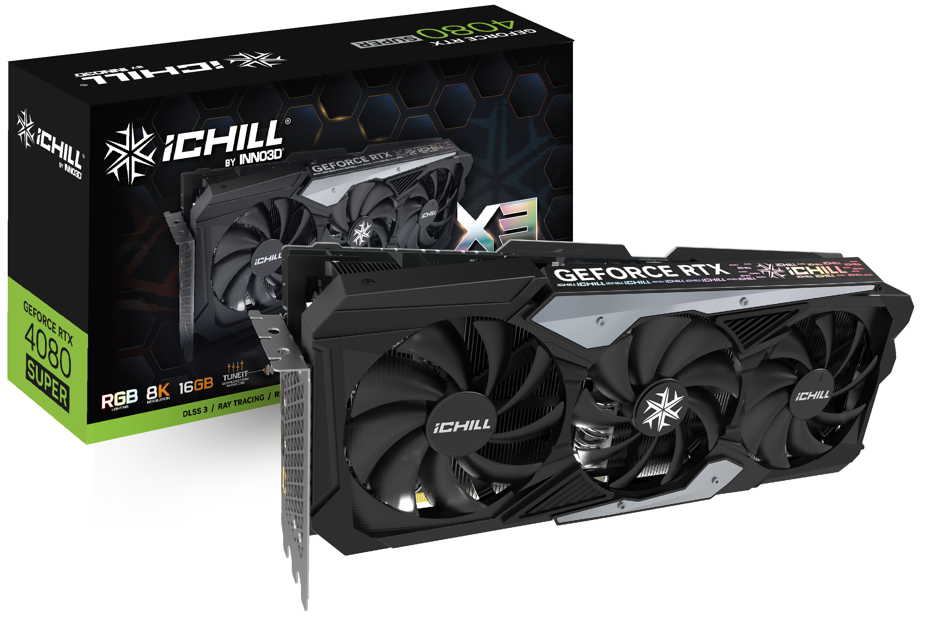 Видеокарта Inno3D NVIDIA GeForce RTX 4080 Super iChill X3, 16Gb DDR6X, 256 бит, PCI-E, HDMI, 3DP, Retail (C408S3-166XX-187049H) - фото 1