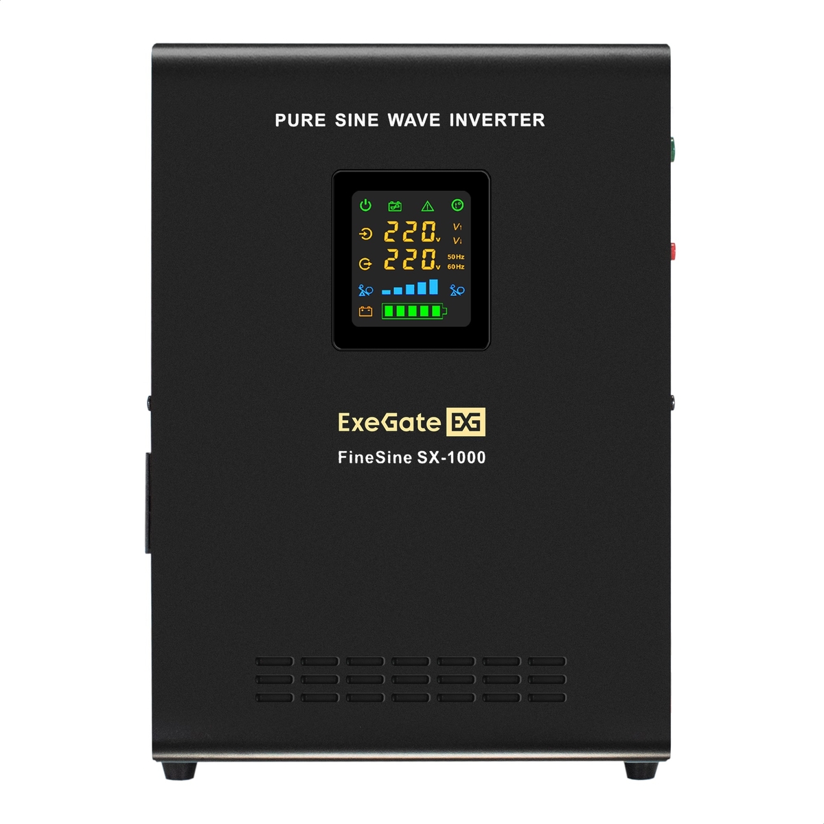 Инвертор ExeGate FineSine SX-1000/HRL 12-26 (12В, 26Ач), 1000 В·А, 600 Вт, EURO, розеток - 2, черный (EX296540RUS) (в комплекте внешний аккумулятор)