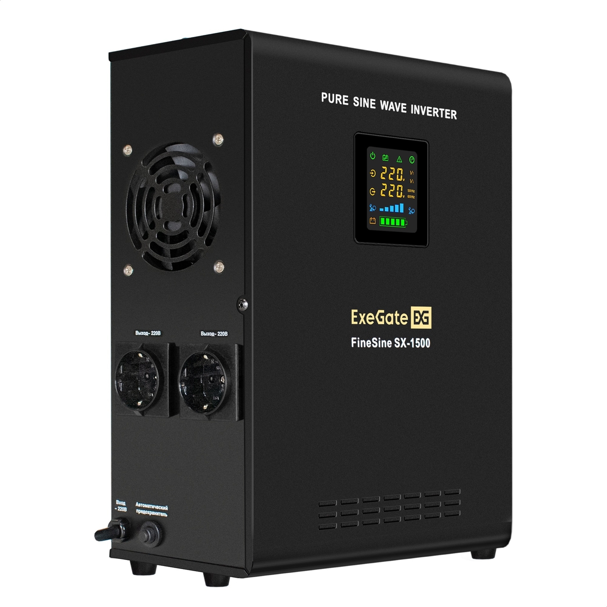 

Инвертор ExeGate FineSine SX-1500/2 x HRL 12-26 (12В, 26Ач), 1500 В·А, 1.05 кВт, EURO, розеток - 2, черный (EX296563RUS) (в комплекте внешний аккумулятор), SX-1500/2 x HRL 12-26 (12В, 26Ач)