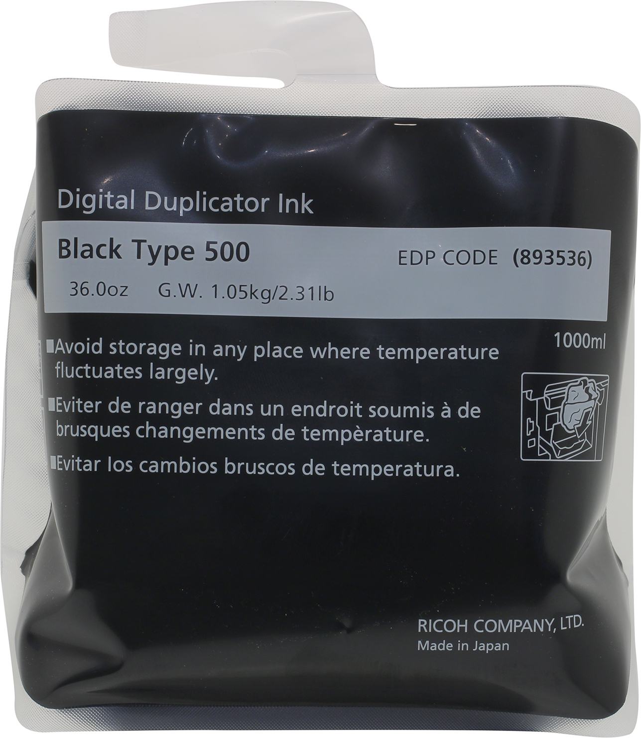 Чернила Ricoh Black Type 500, 1 л, черный, оригинальные для Ricoh Priport DD5450 (893536/1)