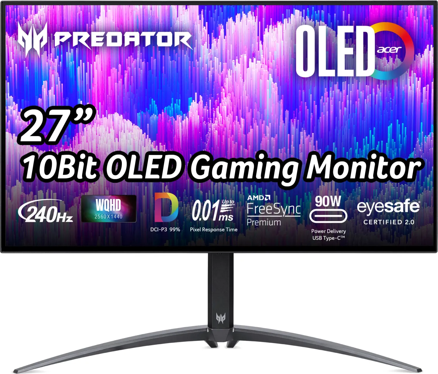 

Монитор 26.5" Acer Predator X27Ubmiipruzx OLED, 2560x1440 (16:9), 150кд/м2, 240 Гц, 0.01 мс, 178°/178°, HDMI, DisplayPort, USB Type-C, USB-Hub, черный (UM.HXXEE.001), X27Ubmiipruzx