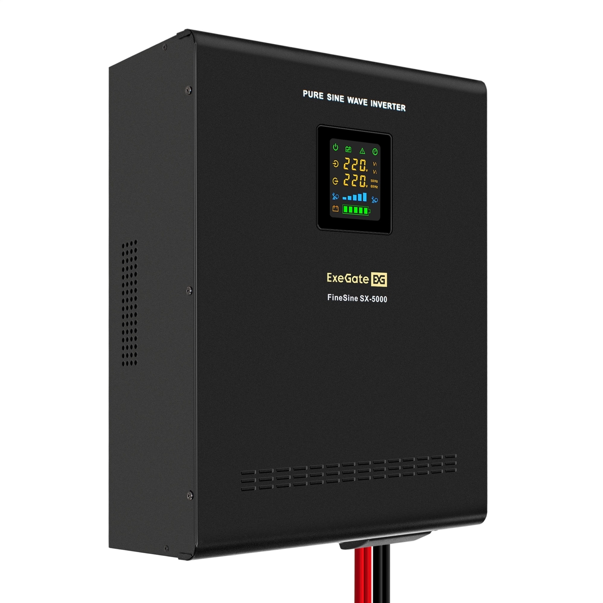 

Инвертор ExeGate FineSine SX-5000/4 x DT 12200 (12В, 200Ач), 5000 В·А, 3.5 кВт, EURO/клемная колодка, розеток - 2, черный (EX296676RUS) (в комплекте внешний аккумулятор), SX-5000/4 x DT 12200 (12В, 200Ач)