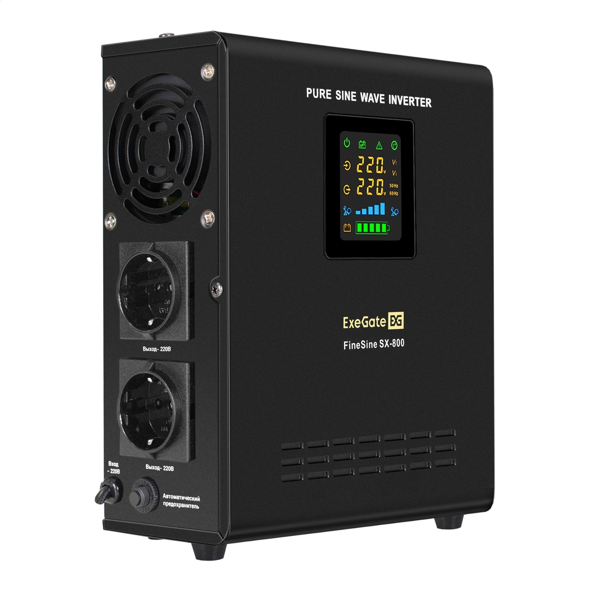 

Инвертор ExeGate FineSine SX-800.LCD.AVR.2SH, 800 VA, 500 Вт, EURO, розеток - 2, черный (EX295996RUS) (без аккумуляторов), SX-800.LCD.AVR.2SH