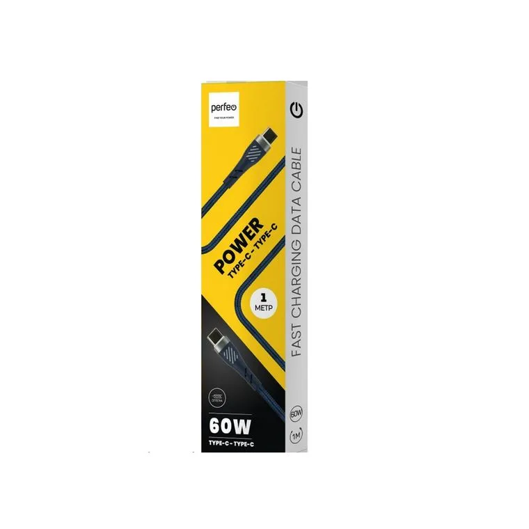 

Кабель USB Type-C-USB Type-C, быстрая зарядка, 3А, 60 Вт, 1 м, синий, PERFEO POWER C1103 (C1103), C1103