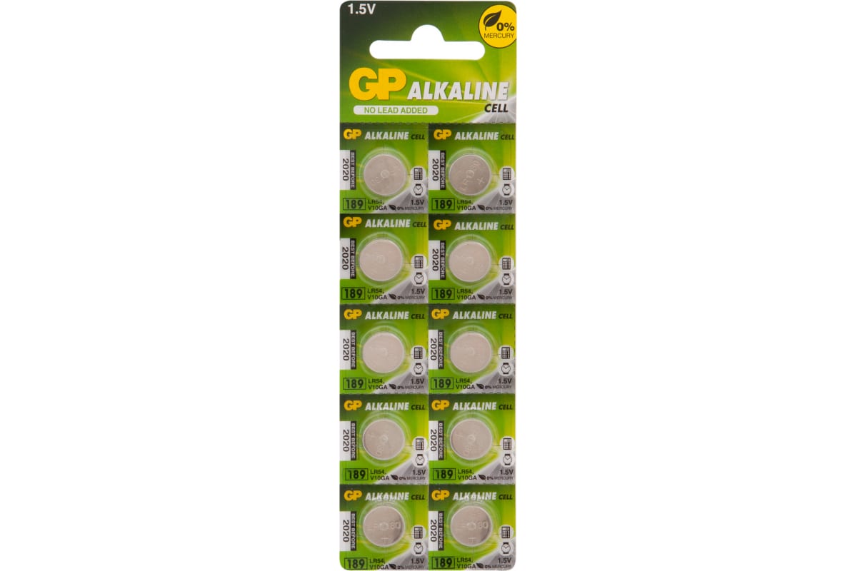 

Батарея GP LR54/AG10/LR1130/G10/189/GP89A/389/SR1130W, 1.5V, 10 шт. (2835_)