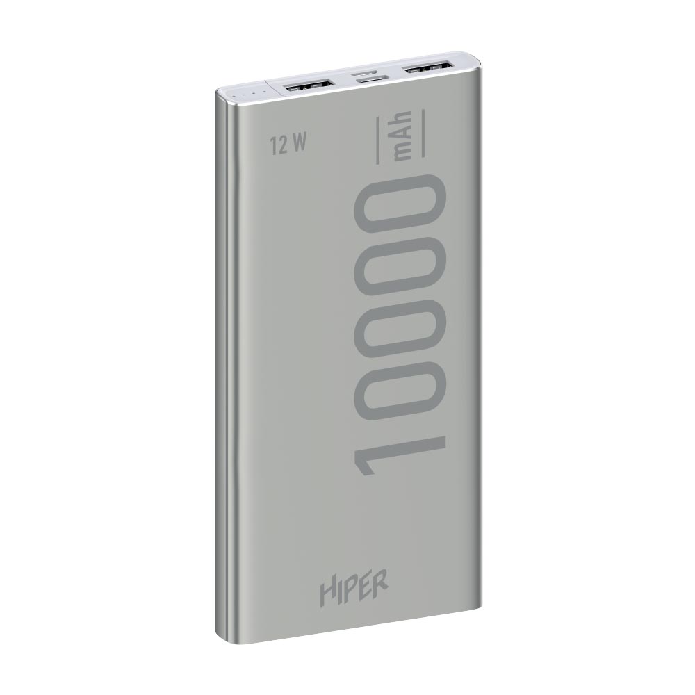 Портативный аккумулятор (Powerbank) HIPER METAL 10K, 10 А·ч, 2xUSB, 2.4А, серебристый (METAL 10K SILVER)