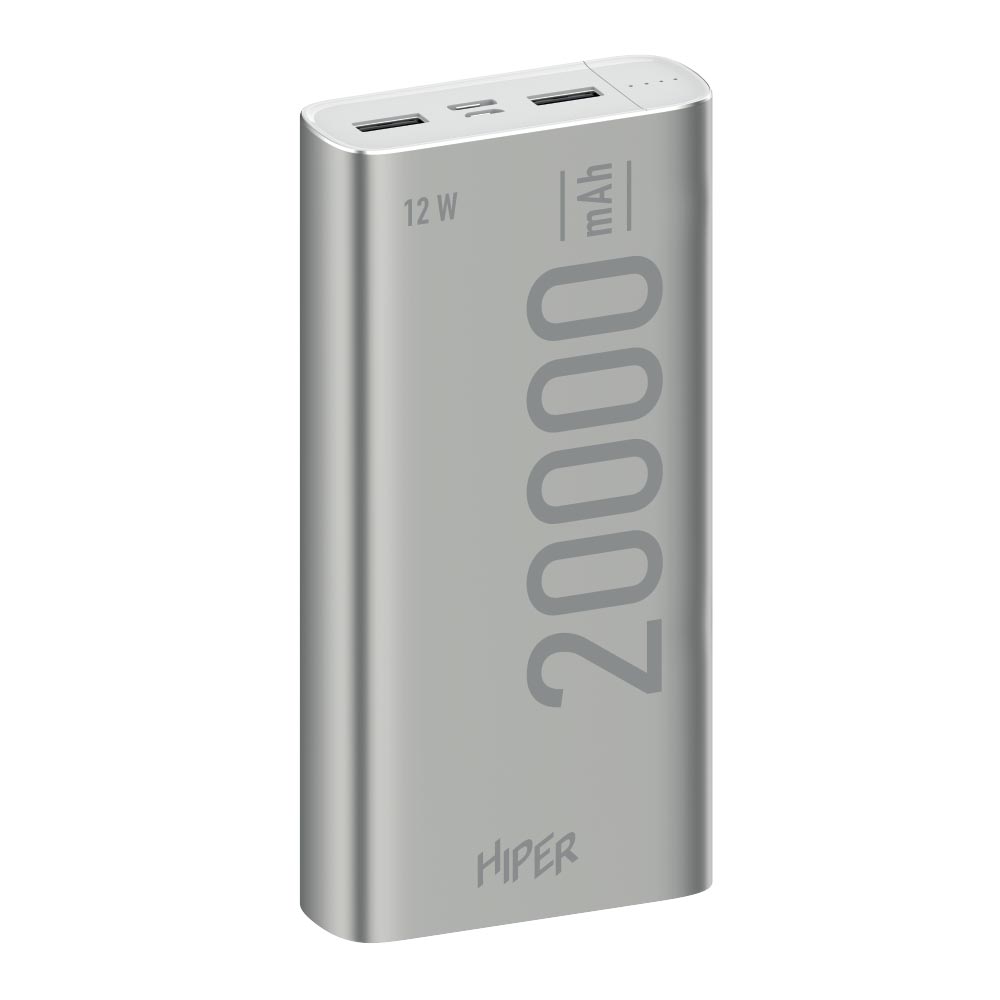 Портативный аккумулятор (Powerbank) HIPER METAL 20K, 20 А·ч, 2xUSB, 2.4А, серебристый (METAL 20K SILVER)