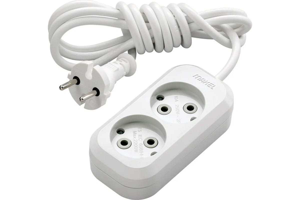 

Удлинитель Makel MGP102, 2-розетки, 2 м, белый (MGP102), MGP102