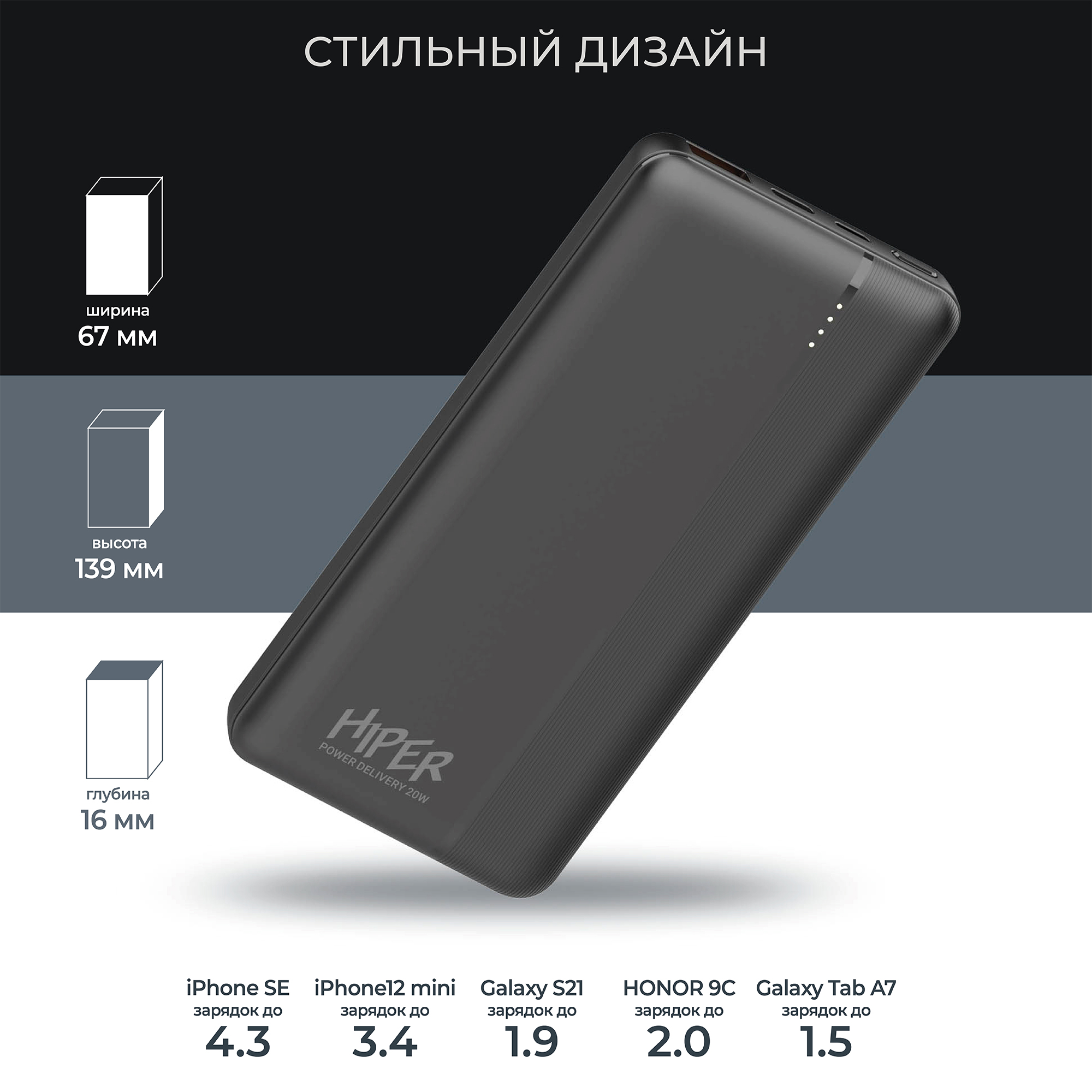 Портативный аккумулятор (Powerbank) HIPER MX PRO 10000, 10 А·ч, черный