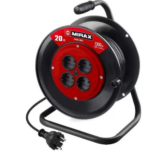 

Удлинитель на катушке MIRAX, 4-розетки, 20 м, черный (55052-20)