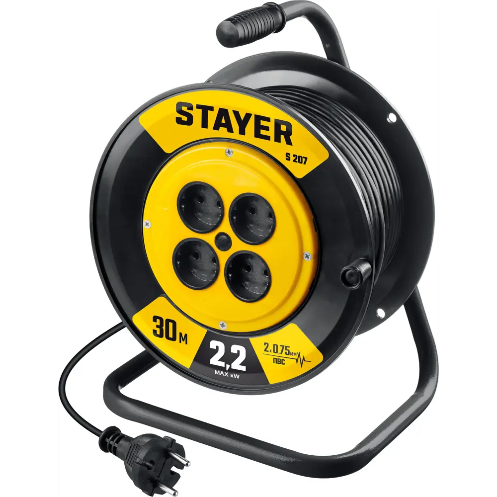

Удлинитель на катушке STAYER S-207, 4-розетки, 30 м, черный (55073-30_z02), S-207