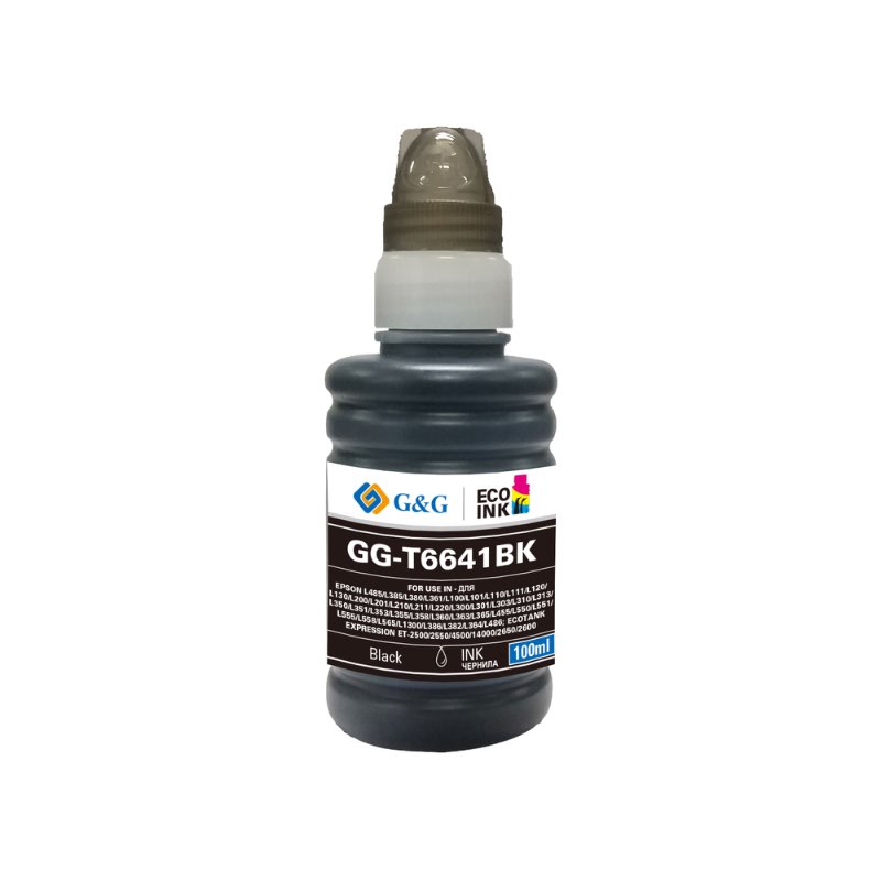 

Чернила G&G C13T66414A, 100 мл, черный, совместимые для Epson L100/L110/L120/L1300/L200/L210/L300/L350/L355/L364/L382/L386/L486/L550/L555/L485/L385/L380/L361/L101/L111/L130/L201/L211/L220/L301/L303/L310/L313/L351/L353/L358/L360/L363/L365/L455/L551/L558/L5