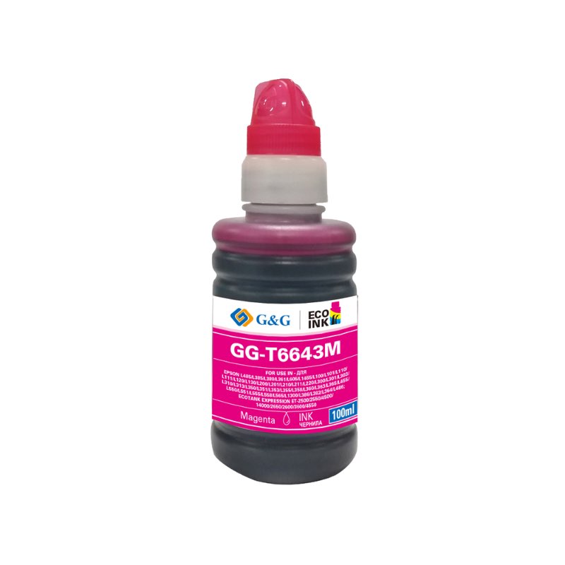 

Чернила G&G C13T66434A, 100 мл, пурпурный, совместимые для Epson L100/L110/L120/L1300/L200/L210/L300/L350/L355/L364/L382/L386/L486/L550/L555/L1455/L605/L485/L385/L380/L361/L101/L111/L130/L201/L211/L220/L301/L303/L310/L313/L351/L353/L358/L360/L363/L365/L45
