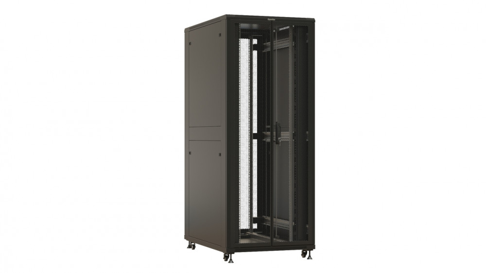 Шкаф серверный напольный 42U 800x1000 мм, перфорация/металл, черный, разборный, Hyperline TTBR-4281-DD-RAL9004 (TTBR-4281-DD-RAL9004)