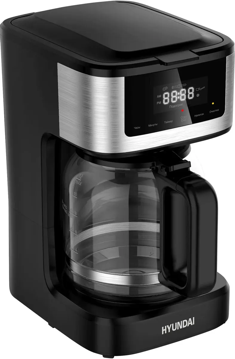

Кофеварка капельная Hyundai HYD-1212, 1.05 кВт, кофе молотый, 1.8 л/1.8 л, дисплей, черный/серебристый (HYD-1212), HYD-1212