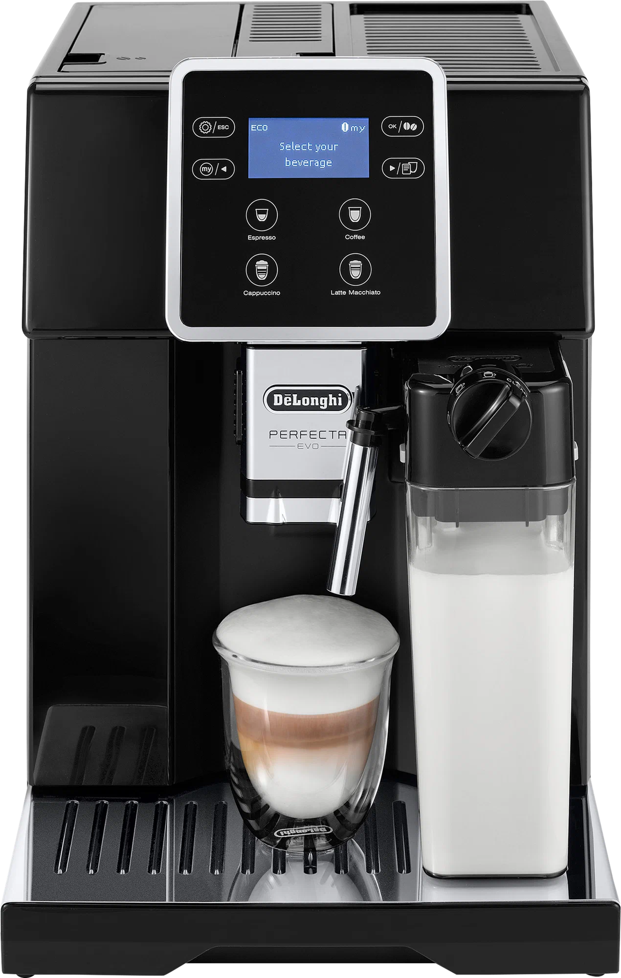 

Кофемашина автоматическая De'Longhi Perfecta Evo ESAM 420.40.B, зерновой / молотый, 1.4 л, автоматический капучинатор, металлические жернова, дисплей, черный, 1.45 кВт (0132217046), ESAM 420.40.B