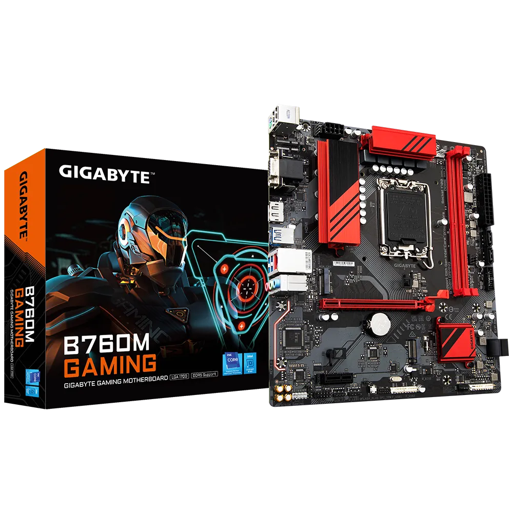 Материнская плата GIGABYTE B760M GAMING, Socket1700, Intel B760, 2xDDR5 DIMM, PCI-Ex16, 4SATA3, 7.1-ch, 2.5GLAN, 5 USB 3.2, 1 USB Type-C, VGA, HDMI, DP, mATX, Retail