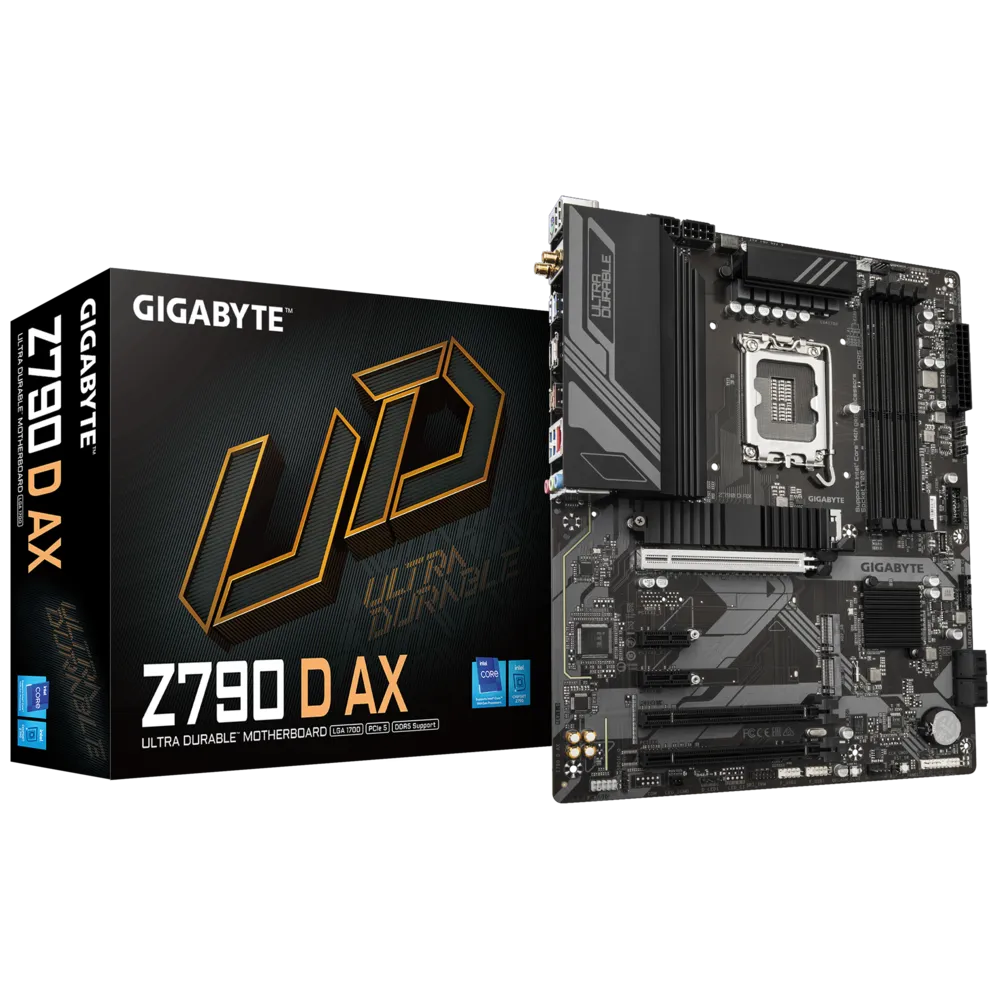 Материнская плата GIGABYTE Z790 D AX, Socket1700, Intel Z790, 4xDDR5 DIMM, 3PCI-Ex16, 4SATA3, 7.1-ch, 2.5GLAN, 7 USB 3.2, 2 USB Type-C, HDMI, DP, ATX, Retail