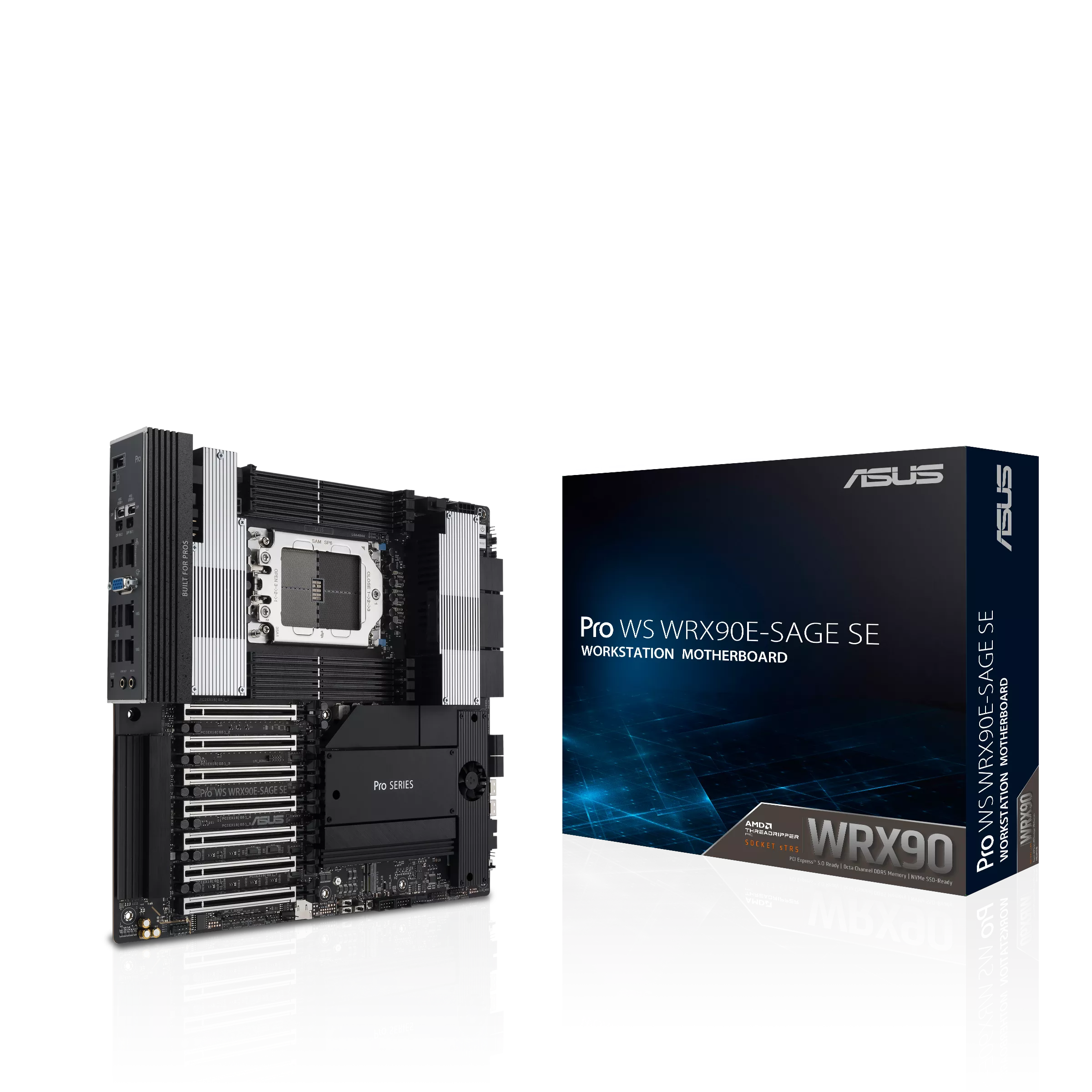 Материнская плата ASUS PRO WS WRX90E-SAGE SE, sTR5, AMD WRX90, 8xDDR5 DIMM, 7PCI-Ex16, 4SATA3, 7.1-ch, GLAN, 10GLAN, 8 USB 3.2, 3 USB Type-C, VGA, ATX, Retail