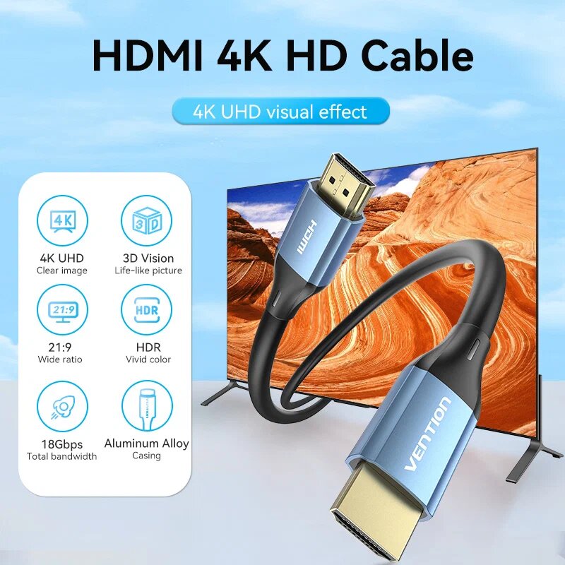 

Кабель HDMI(19M)-HDMI(19M) v2.0 4K, экранированный, 15 м, черный/синий Vention ALHSN (ALHSN), ALHSN