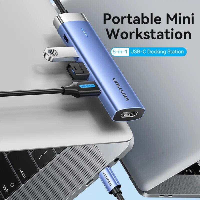 

Концентратор Vention TGESB, 3xUSB 3.0, 1xUSB-C, синий + 1xHDMI (TGESB), TGESB