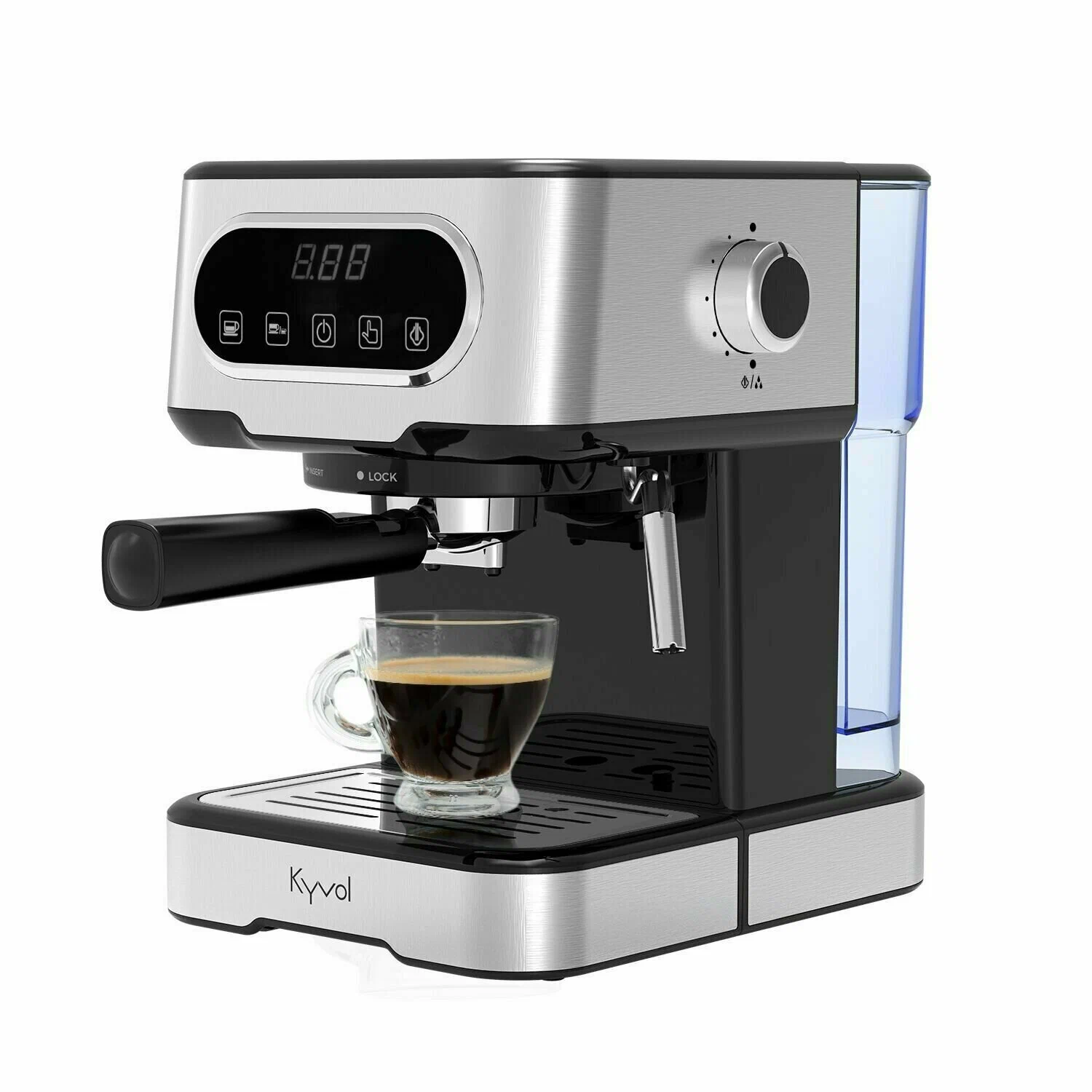 

Кофеварка рожковая Kyvol Espresso Coffee Machine ECM02, 1.1 кВт, кофе молотый, 1.5 л, ручной капучинатор, дисплей, серебристый/черный (CM-PM150A), Espresso Coffee Machine ECM02