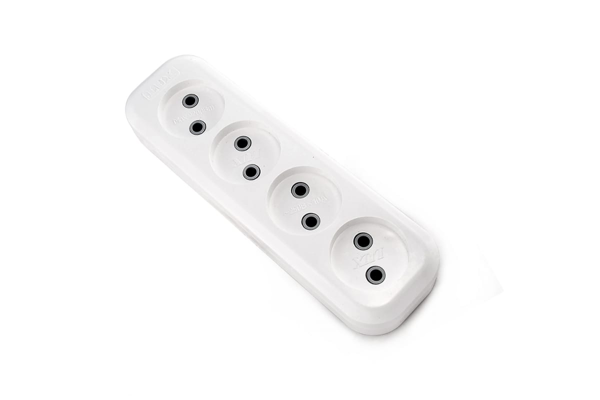 

Колодка удлинителя LUX У4-Е 4-розетки, 10А, б/з, белый (4606400416609), У4-Е