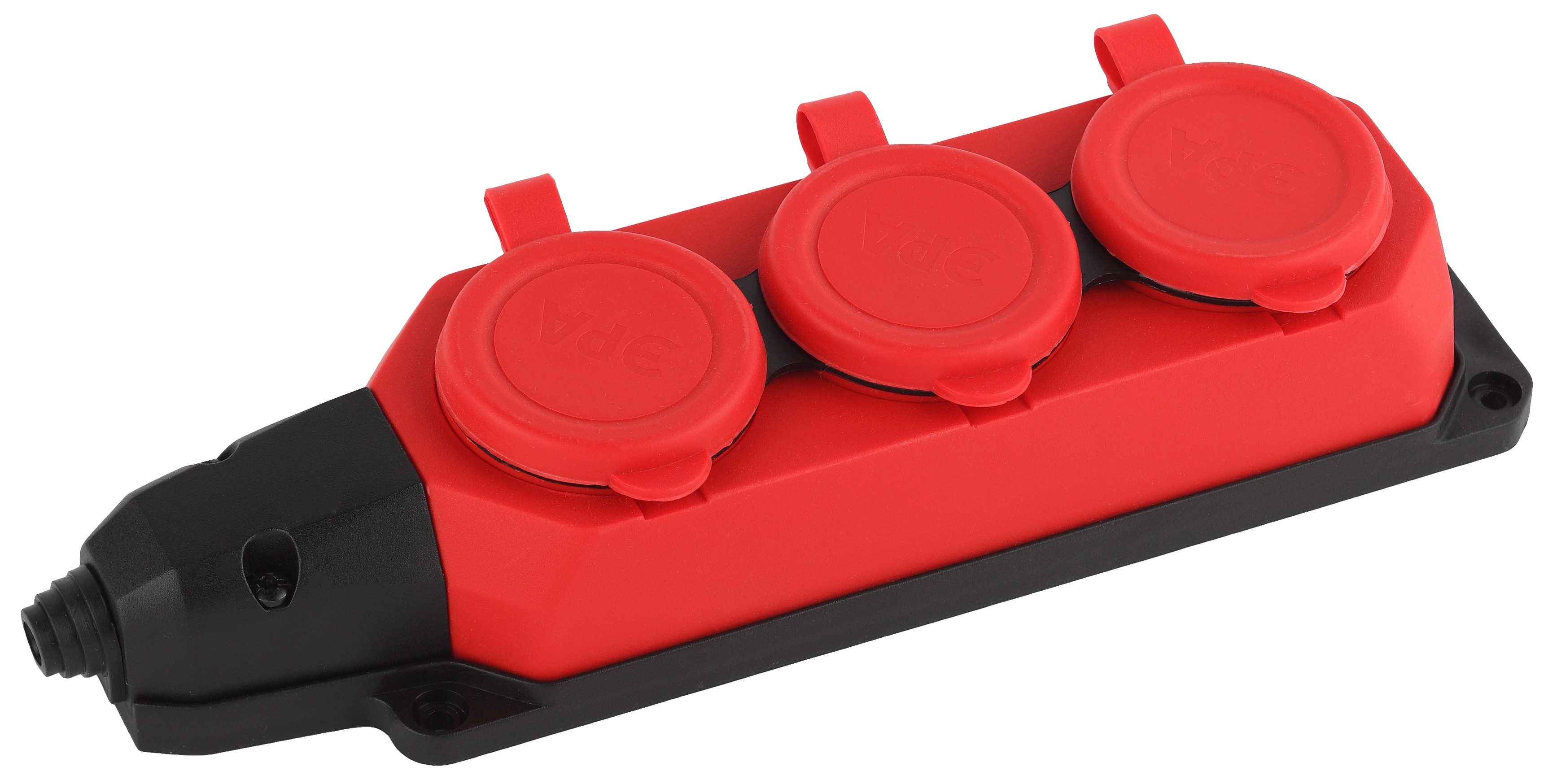 Колодка удлинителя ЭРА K-3e-RED-IP44 3-розетки, 16А, с/з, защитные крышки, черный/красный (Б0044552), цвет черный/красный - фото 1