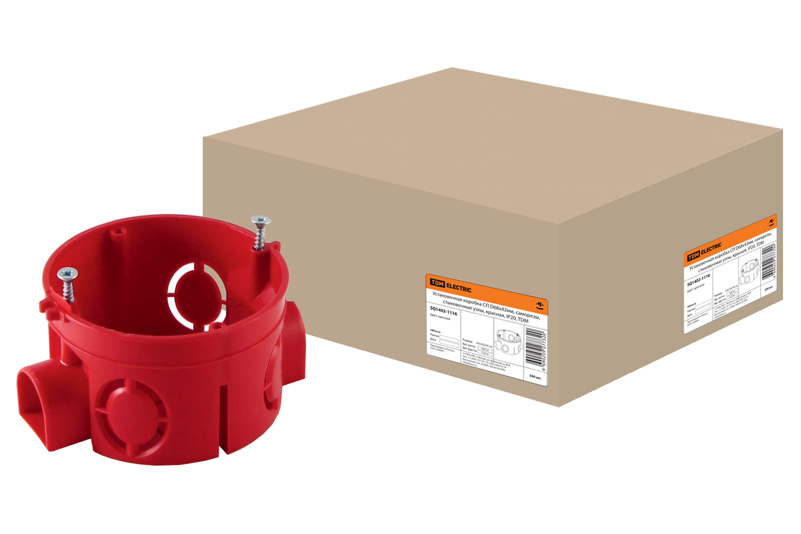 Коробка установочная TDM СП, модулей: 1, мест: 1, ⌀68 мм x 42 мм, для сплошных стен, красный (SQ1402-1116)