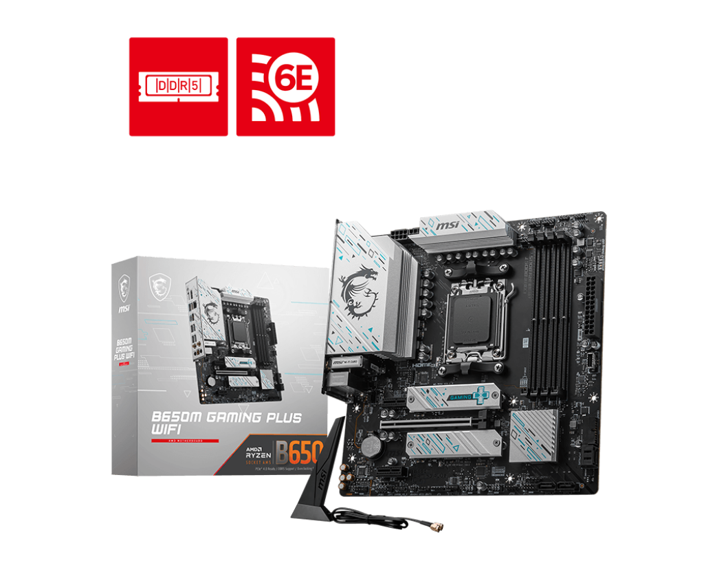 Материнская плата MSI B650M GAMING PLUS WIFI, AM5, AMD B650, 4xDDR5 DIMM, PCI-Ex16, 4SATA3, 7.1-ch, 2.5GLAN, 8 USB 3.2, 2 USB Type-C, HDMI, DP, mATX, Retail