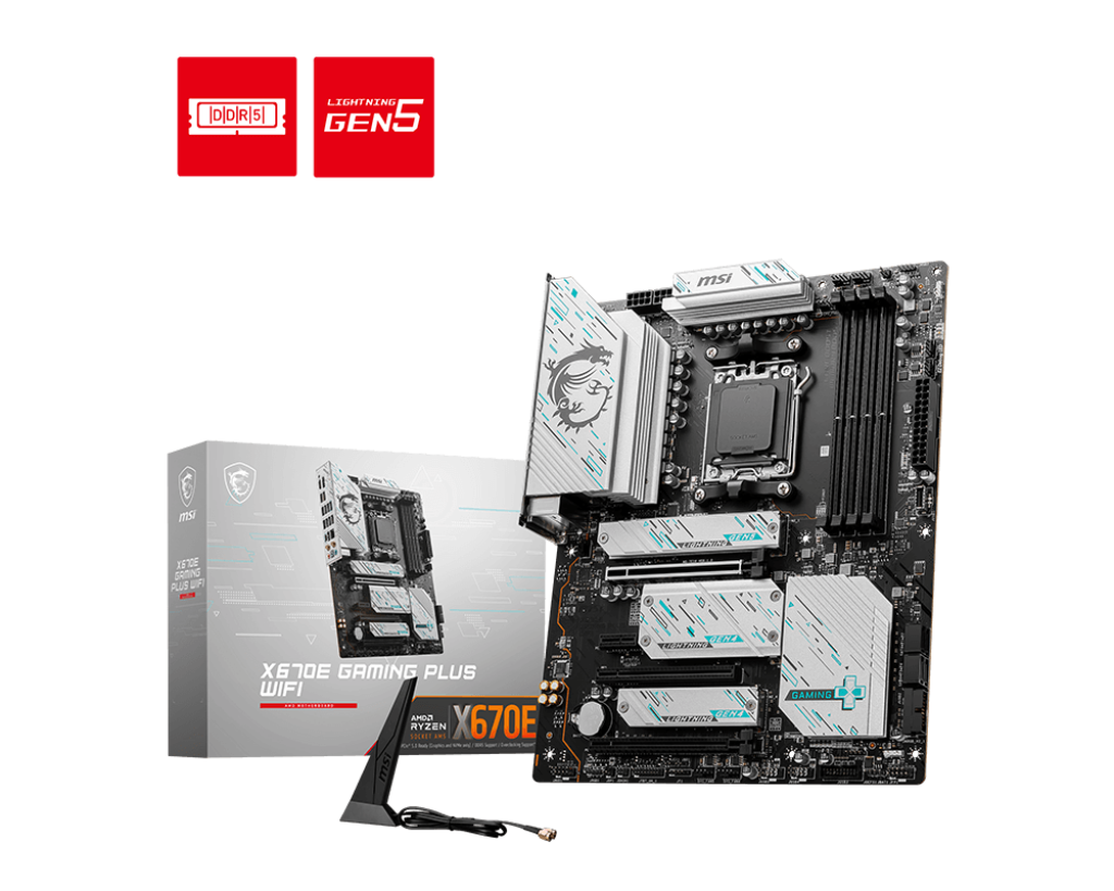 Материнская плата MSI X670E GAMING PLUS WIFI, AM5, AMD X670, 4xDDR5 DIMM, 3PCI-Ex16, 4SATA3, 7.1-ch, 2.5GLAN, 11 USB 3.2, 2 USB Type-C, HDMI, DP, ATX, Retail