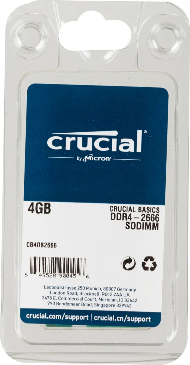 

Память DDR4 SODIMM 4Gb, 2666MHz, CL19, 1.2V, Crucial (CB4GS2666) Retail, CB4GS2666