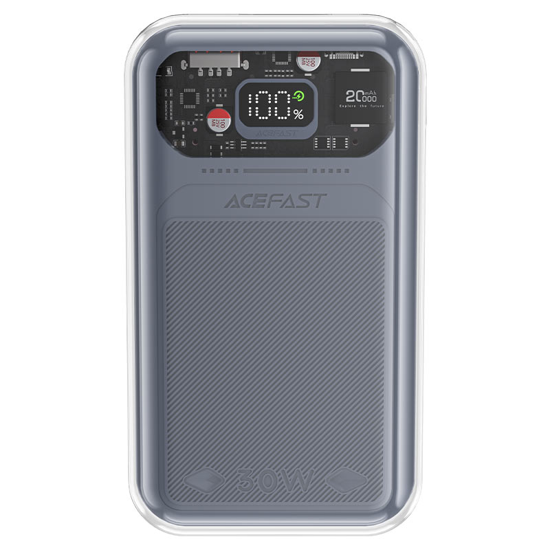 Портативный аккумулятор (Powerbank) Acefast M2-20000, 20 А·ч, 2xUSB, 3А, Type-C, QC, PD, серый (AF-M2-MG)