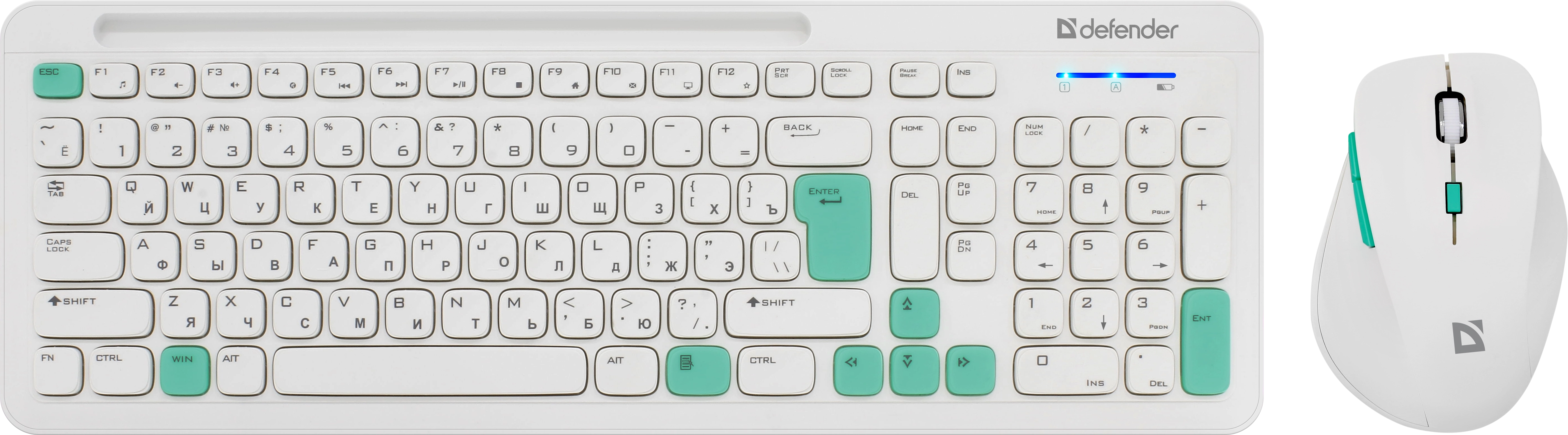 Клавиатура + мышь Defender CERRATO C-978, беспроводная, USB, белый/голубой (45978)