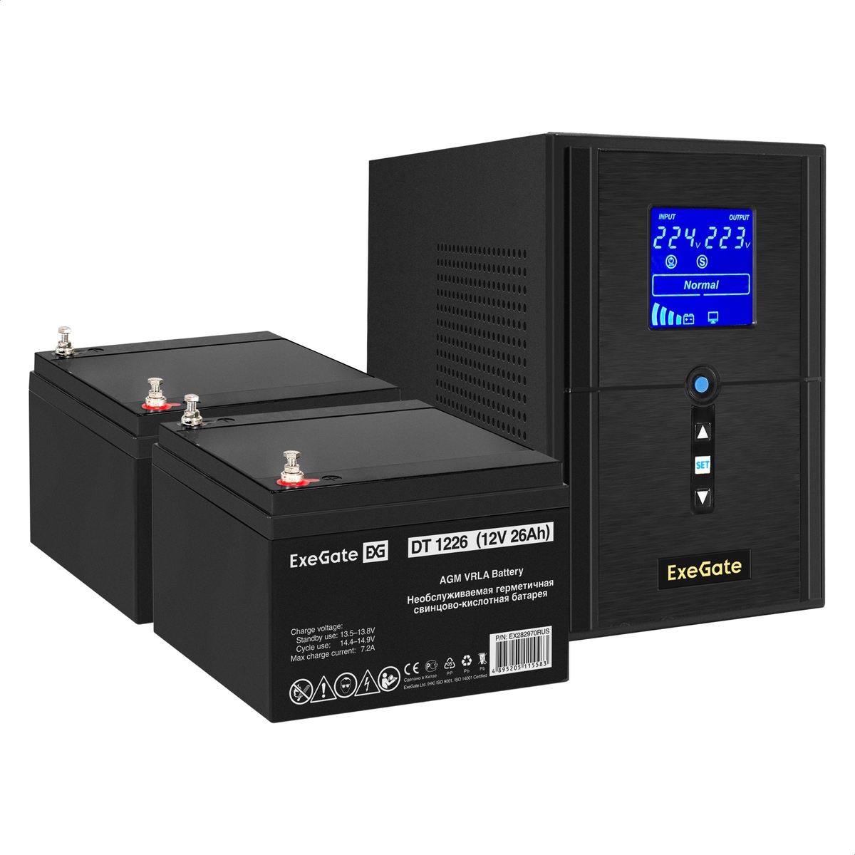 

Инвертор ExeGate SineTower SZ-1000/2 x DT 1226 (12В, 26Ач), 1000 В·А, 800 Вт, EURO+IEC, розеток - 3, USB, черный (EX296789RUS) (в комплекте внешний аккумулятор), SZ-1000/2 x DT 1226 (12В, 26Ач)
